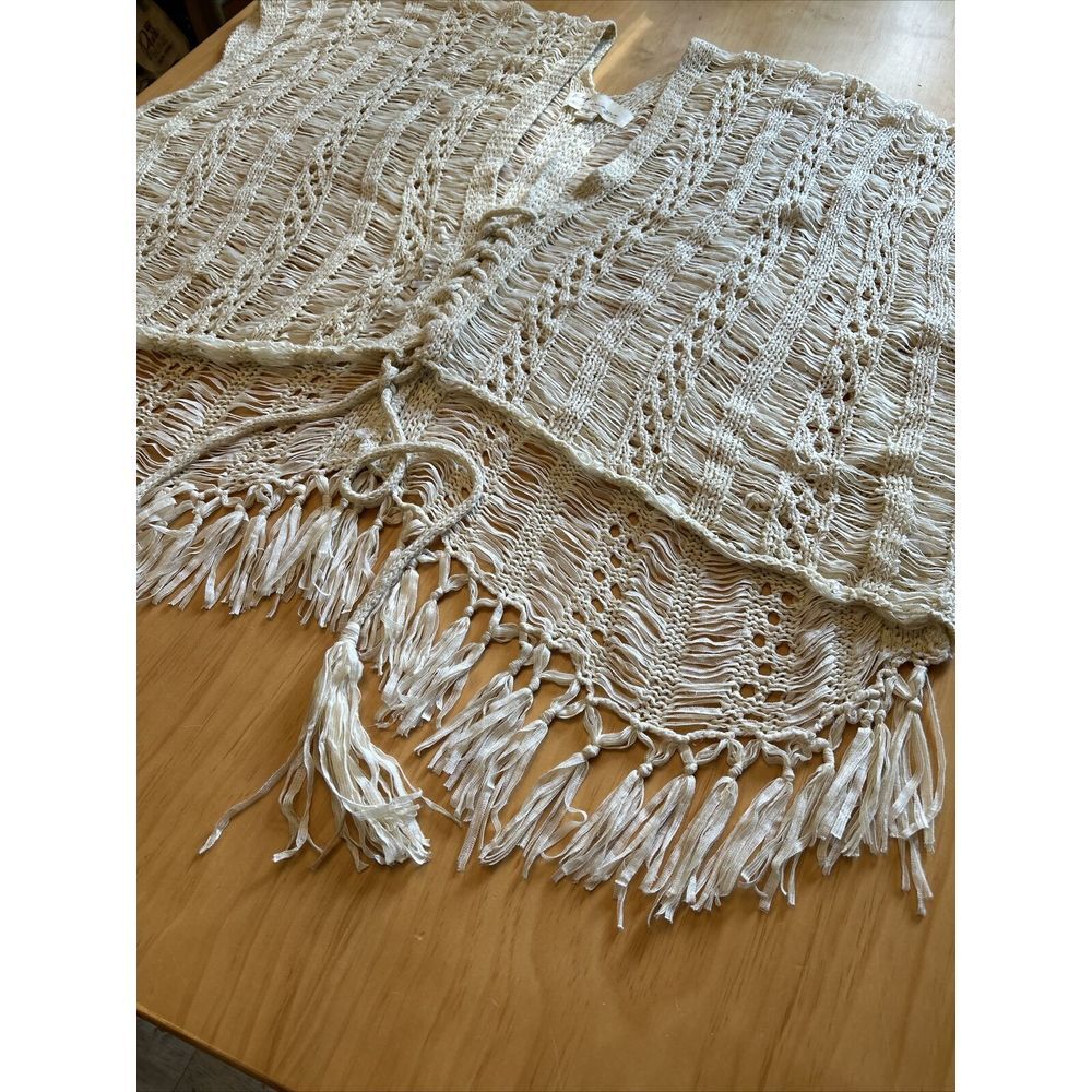 VINTAGE HAVANA IVORY BOHO FRINGE CARDIGAN SIZE M - Picture 3 of 11